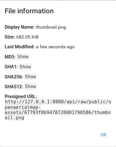 Authenticated file information with presigned URL fallback