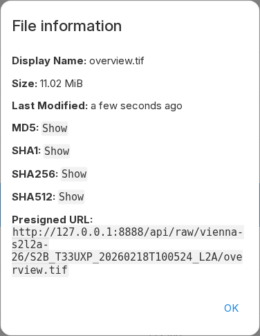 File information with a presigned URL